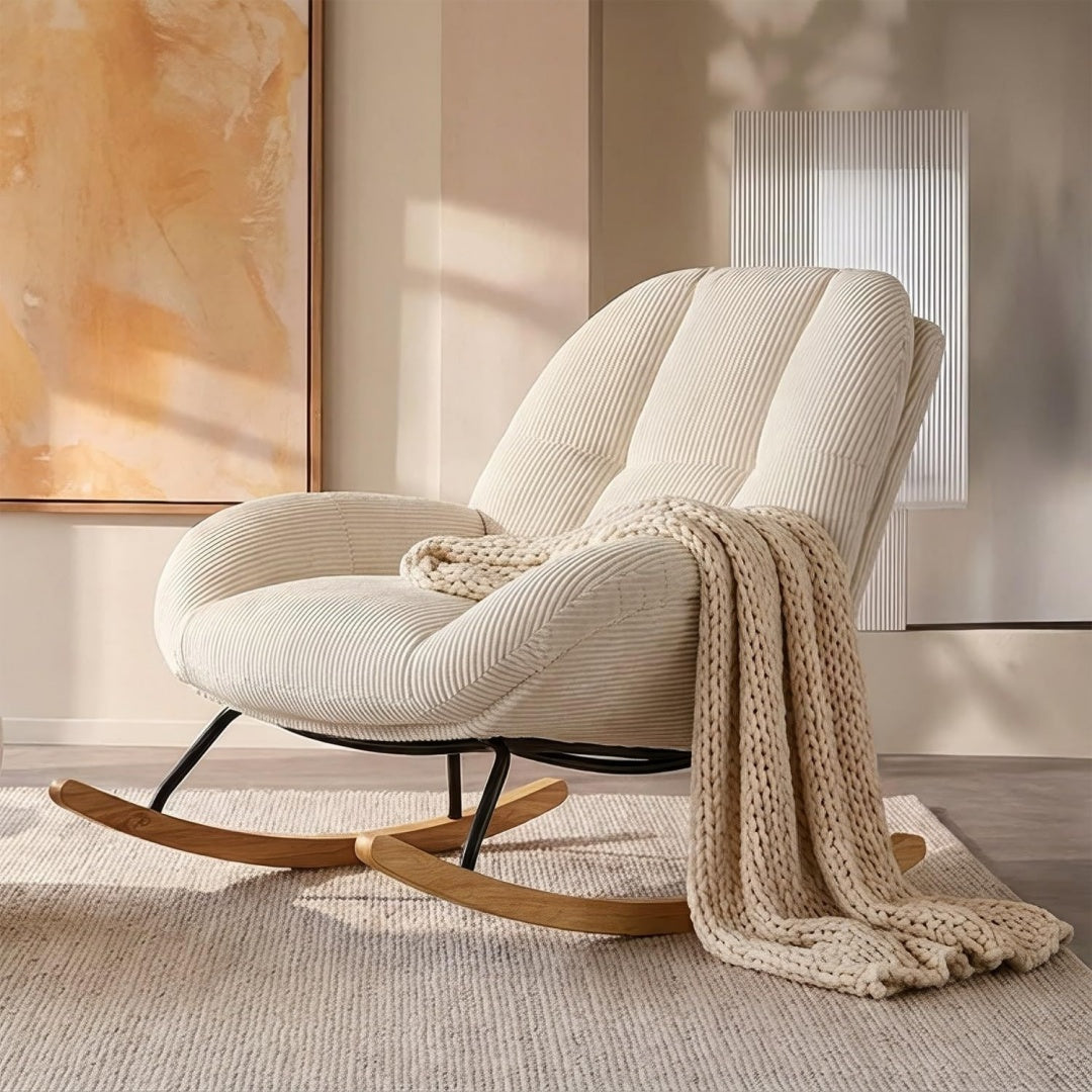 sedie a dondolo beige legno massello relax